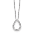 14K White Gold Lab Diamond Open Teardrop Pendant Necklace by Fine Color Jewels