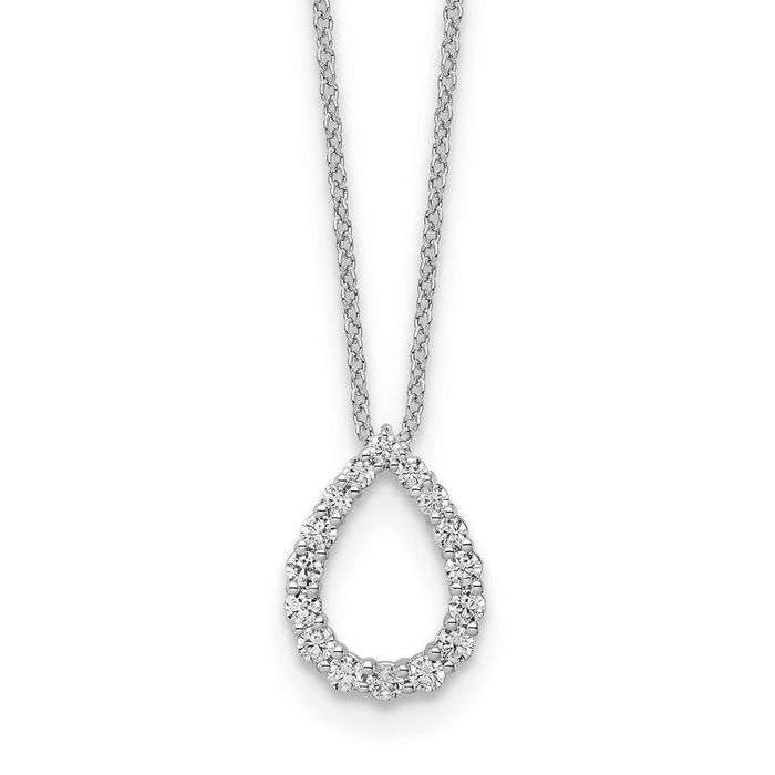 14K White Gold Lab Diamond Open Teardrop Pendant Necklace by Fine Color Jewels