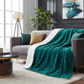 DaDa Bedding Emerald Green Blue Faux Fur Sherpa Throw Blanket by DaDalogy Bedding Collection