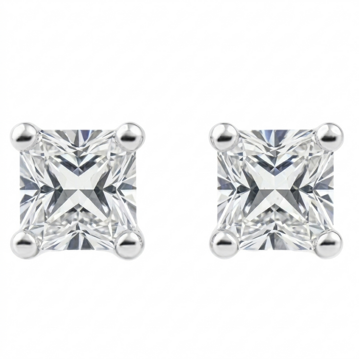 IGI Certified Princess Cut Lab Grown Diamond Solitaire Stud Earrings White Gold by Fine Color Jewels