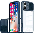 Clear Hybrid Case for iPhone 16 6.1-Inch with Rear Lens Sliding Cover and Tempered Glass by Merch Section