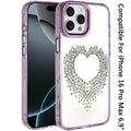 Heart Shaped Rhinestones Clear Case for iPhone 16 Pro Max with Tempered Glass by Merch Section