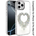 Heart Shaped Rhinestones Clear Case for iPhone 16 Pro Max with Tempered Glass by Merch Section