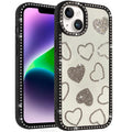 Rhinestone Hearts Bling Trim Case for iPhone 13 14 with Tempered Glass by Merch Section