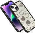 Rhinestone Hearts Bling Trim Case for iPhone 13 14 with Tempered Glass by Merch Section
