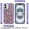 Bling Diamond Tiny Roses Glitter Case for iPhone 16 6.1" with Tempered Glass Purple by Merch Section