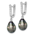 Tahitian Black Pearl and CZ Dangle Earrings by Fine Color Jewels