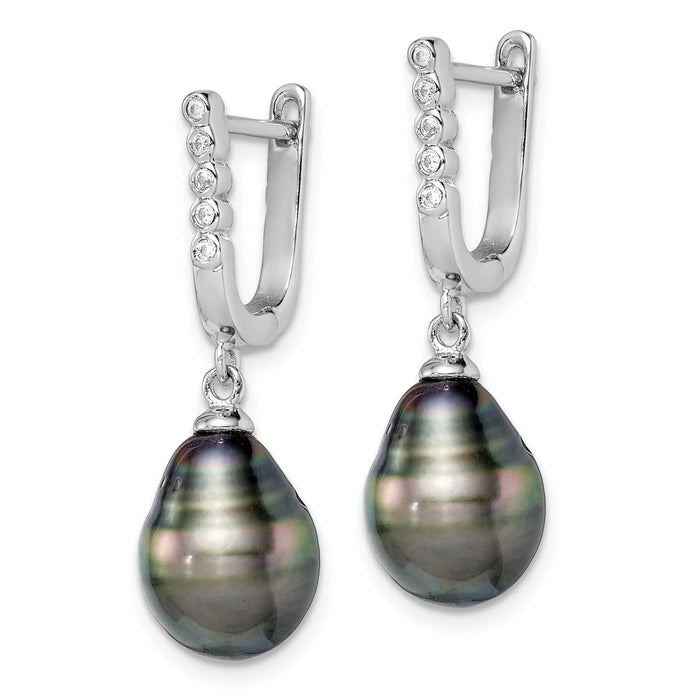 Tahitian Black Pearl and CZ Dangle Earrings by Fine Color Jewels