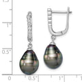 Tahitian Black Pearl and CZ Dangle Earrings by Fine Color Jewels
