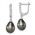 Tahitian Black Pearl and CZ Dangle Earrings by Fine Color Jewels