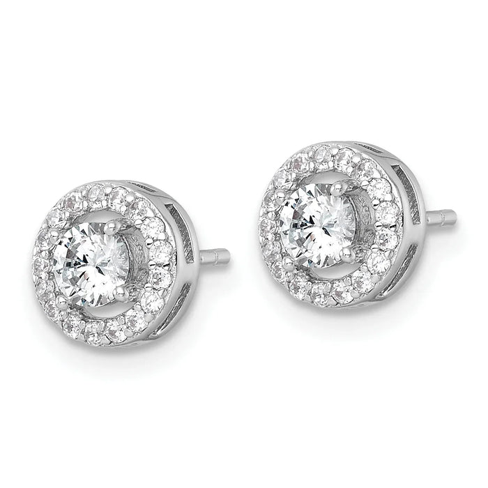 Round Cubic Zirconia Halo Stud Earrings by Fine Color Jewels