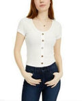 Hippie Rose Juniors Button-Trimmed Waffle-Knit Top by Vanessa Jane