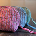 Quilted Paisley Cosmetic Case – Soft Curve Makeup Pouch in Pink, Blue, or Green Bandana Print