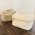 Quilted Velvet Vanity Case – Spacious Vintage-Inspired Cosmetic Bag with Handle & Jeweled Zipper Pulls