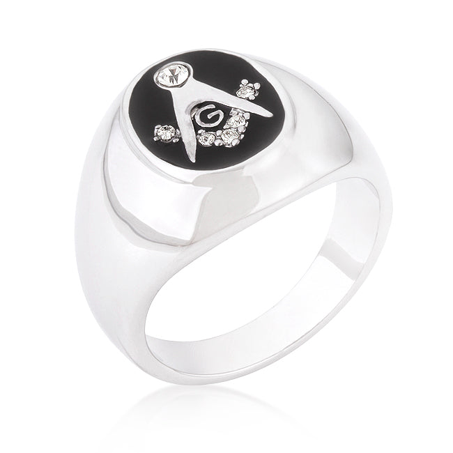 Avera Onyx Cubic Zirconia Masonic Ring in Polished Stainless Steel by Avera Group