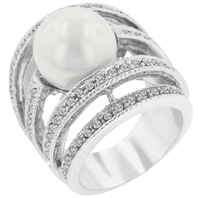 Avera Elegant Right-Hand Pearl Ring in Sterling Silver by Avera Group
