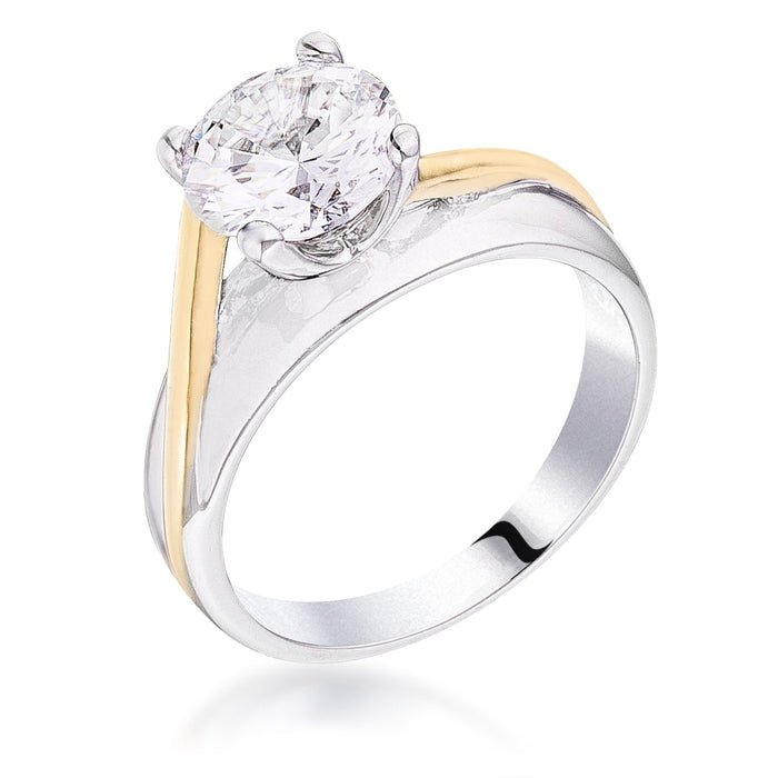 Avera Two-Tone Finish Solitaire Engagement Ring Size 5 Silver by Avera Group