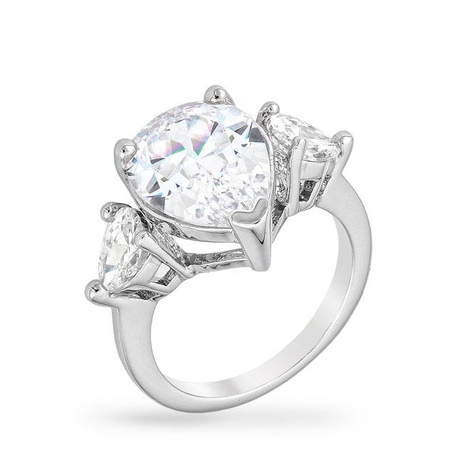 Avera Cubic Zirconia Pear Triplet Ring in Sterling Silver by Avera Group