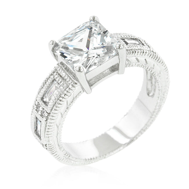 Avera Classic Princess Cut Engagement Ring With Baguette Accents by Avera Group