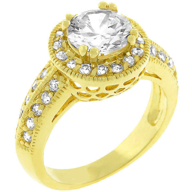 Avera Pave Halo Vintage Crown Ring in 14k Gold by Avera Group