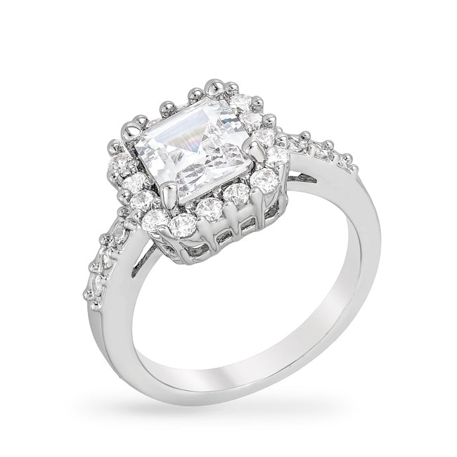 Avera Signature Collection Pave Asscher Cut Ring 5 / Silver by Avera Group