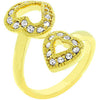 Avera Dual Pave Hearts Ring in Polished Gold Finish