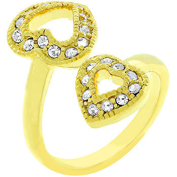 Avera Dual Pave Hearts Ring in Polished Gold Finish by Avera Group