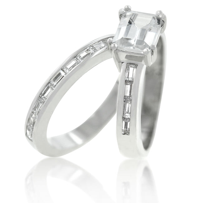 Avera Princess Baguette Wedding Set in Sterling Silver by Avera Group