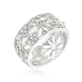 Avera Crystal Floral Filigree Band Ring In Silver Tone by Avera Group