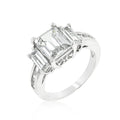 Avera Emerald Cut Triplet Engagement Ring In Silver Tone by Avera Group