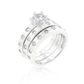 Avera Floral Bezel Set Engagement Ring Set in Silver Tone by Avera Group