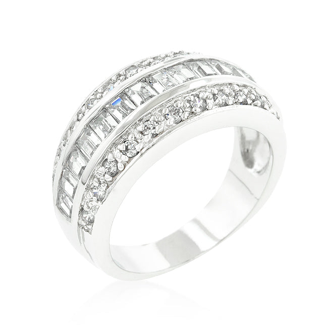 Avera Three-Row Cubic Zirconia Band in Polished Silver by Avera Group