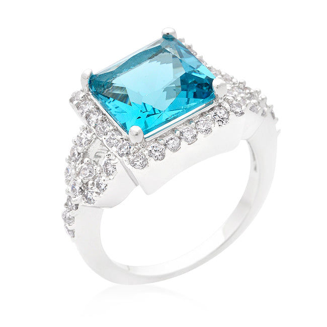 Avera Halo Style Princess Cut Cocktail Ring in Turquoise/Aqua by Avera Group