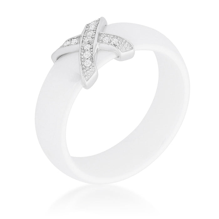 Avera Modern Classic X Ring in Polished White Gold Finish by Avera Group