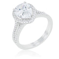 Avera Halo Solitaire Pear Engagement Ring In Silver Tone by Avera Group