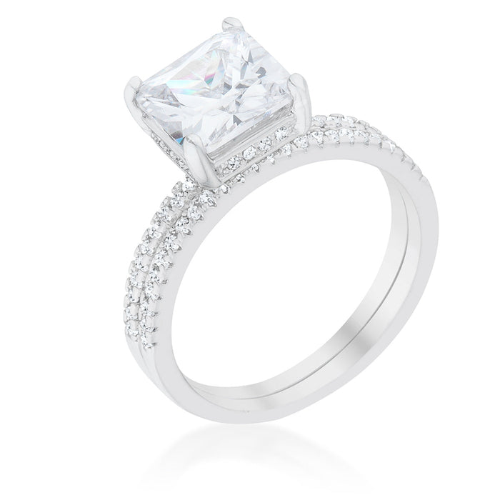 Avera Princess Solitaire Wedding Set Ring in Sterling Silver by Avera Group