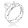 Avera .15Ct Plated Cz And Freshwater Pearl Contemporary Double Band Ring by Avera Group