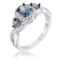 Avera 1.43Ct Hematite Plated Mystic And Cubic Zirconia Three Stone Twisted Shank Ring by Avera Group