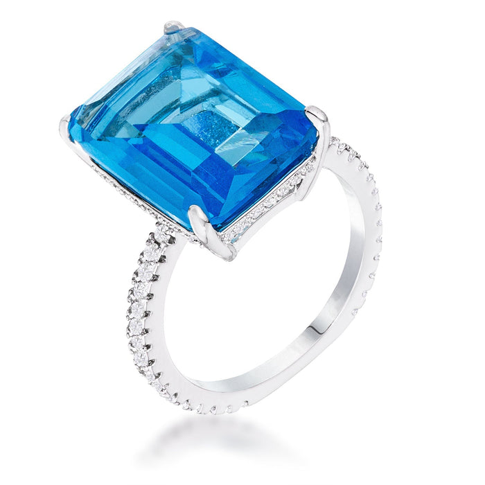 Avera 15Ct Plated Emerald Cut Pave Ring With Blue Stone by Avera Group