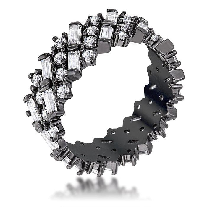 Avera Hematite Cz Alternating Baguette Round Eternity Band by Avera Group