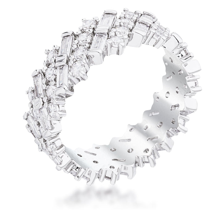 Avera Rhodium Clear Cz Alternating Baguette Round Eternity Band by Avera Group