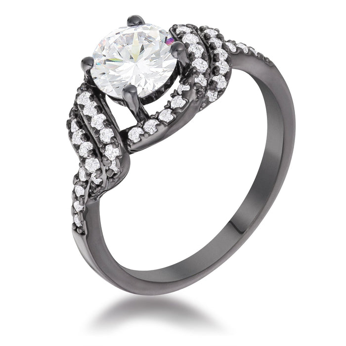 Avera Hematite Round Parallel Pave Twist Ring by Avera Group