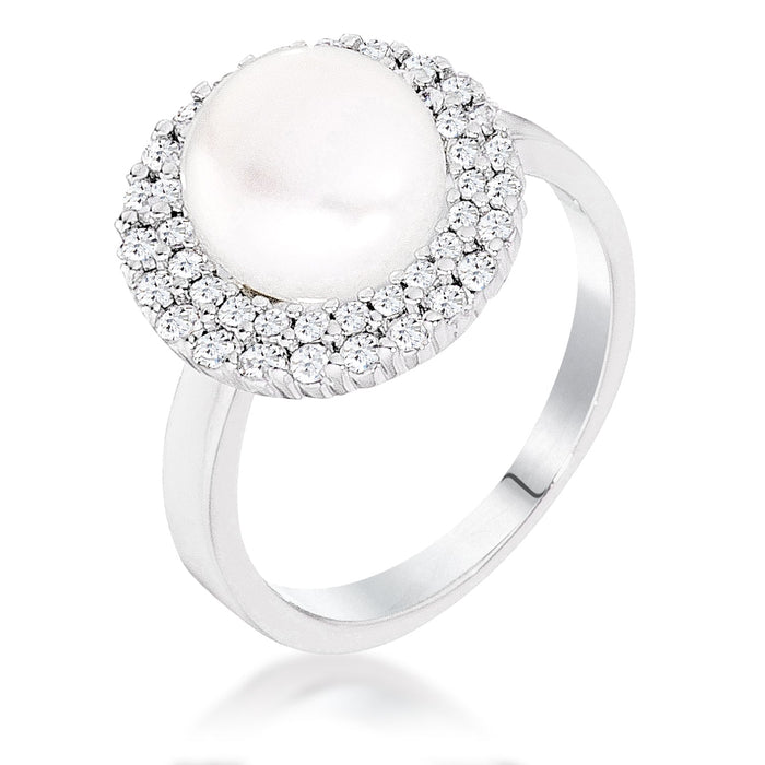 Avera Ethereal Pearl Double Halo Cocktail Ring in Silver by Avera Group