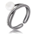 Avera Hematite Pearl Ribbon Bypass Half Pave Ring by Avera Group