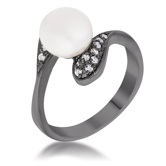 Avera Hematite Pearl Interlocked Double Teardrop Ring by Avera Group