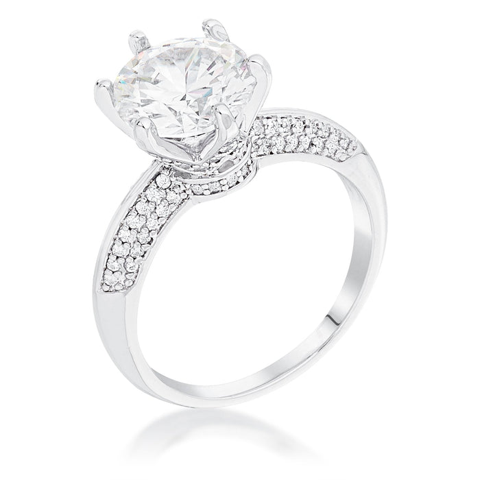 Avera Cz Round Solitaire Quad Micropave Ring In Sterling Silver by Avera Group