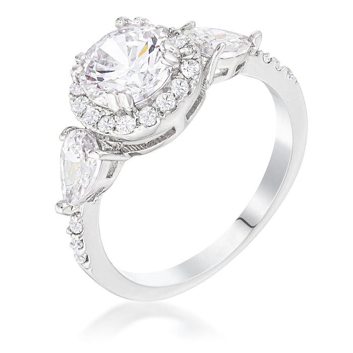 Avera 3-Stone Cz Round Halo Pear Engagement Ring In Silver by Avera Group