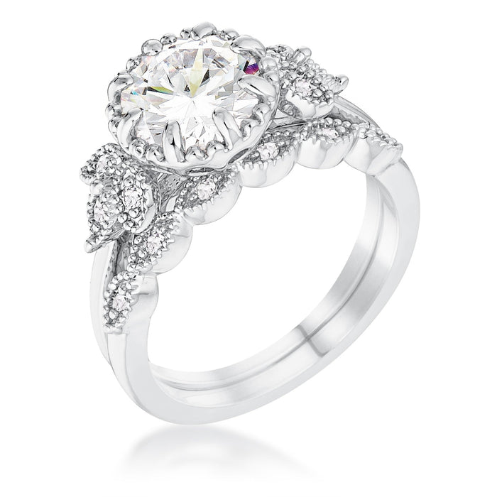 Avera 2.25Ct Round Cut Cubic Zirconia Trio Laurel Leaf Engagement Set by Avera Group