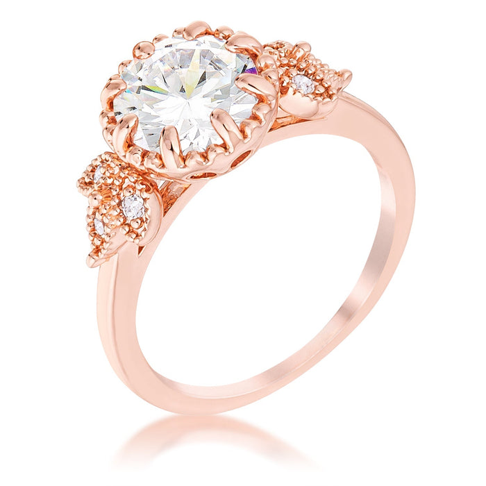 Avera 2Ct Plated Round Cut CZ Trio Laurel Leaf Engagement Ring by Avera Group