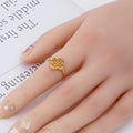 Round Yellow Citrine Pave 18K Yellow Gold Plated Silver Four Leaf Clover Ring by Fine Color Jewels